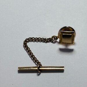 VINTAGE Gold Tone Square Toggle Tie Tack Chain Bar Clasp Unisex